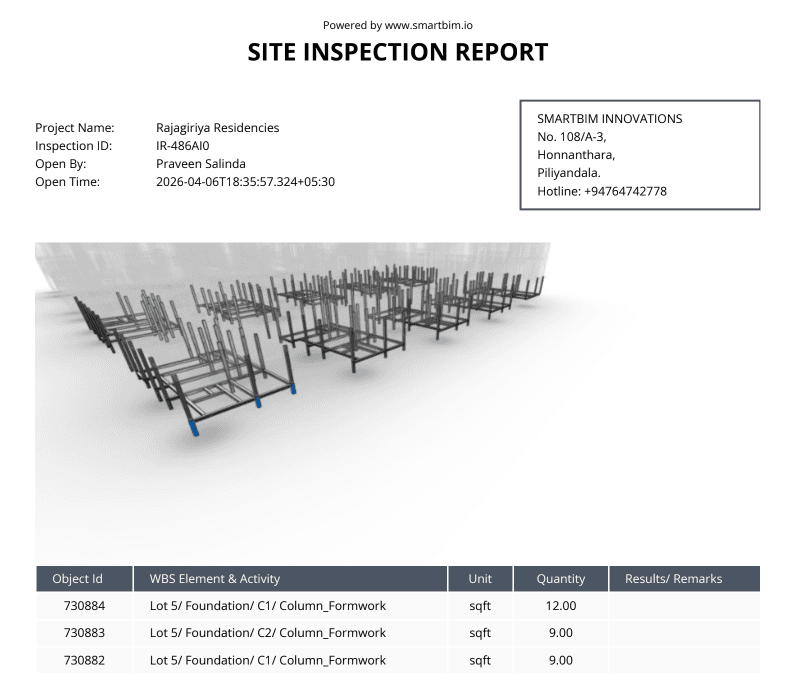 Inspection Report sample from Agent SmartBIM